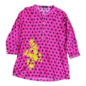NEW Limelight Kaftan Blouse Hot Link Polka Dot Yellow Embroidery Top Women Small